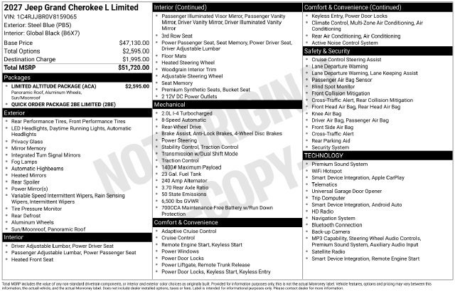 New 2027 Jeep Grand Cherokee L Limited w/ Limited Altitude Package RWD image 2