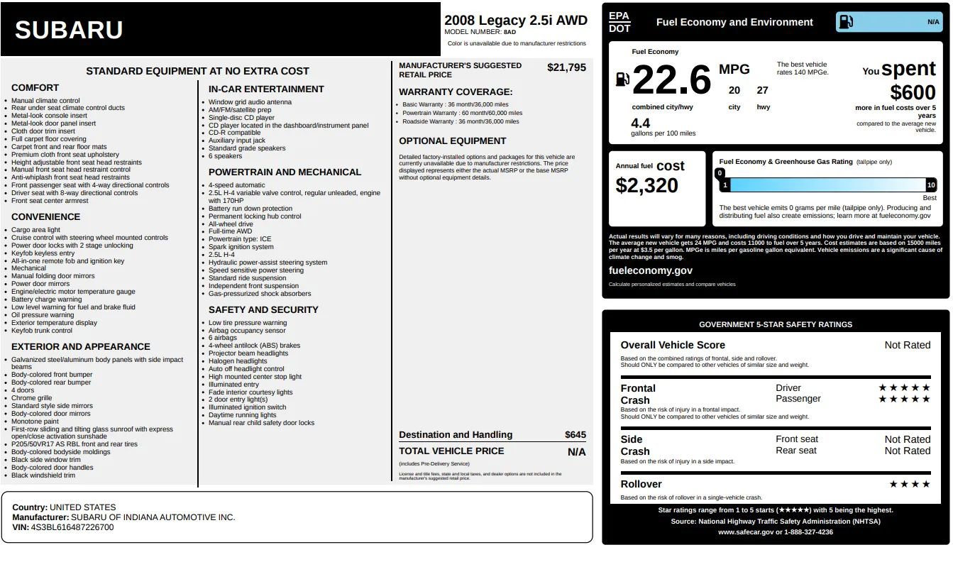 Used 2008 Subaru Legacy 2.5i Special Edition image 40