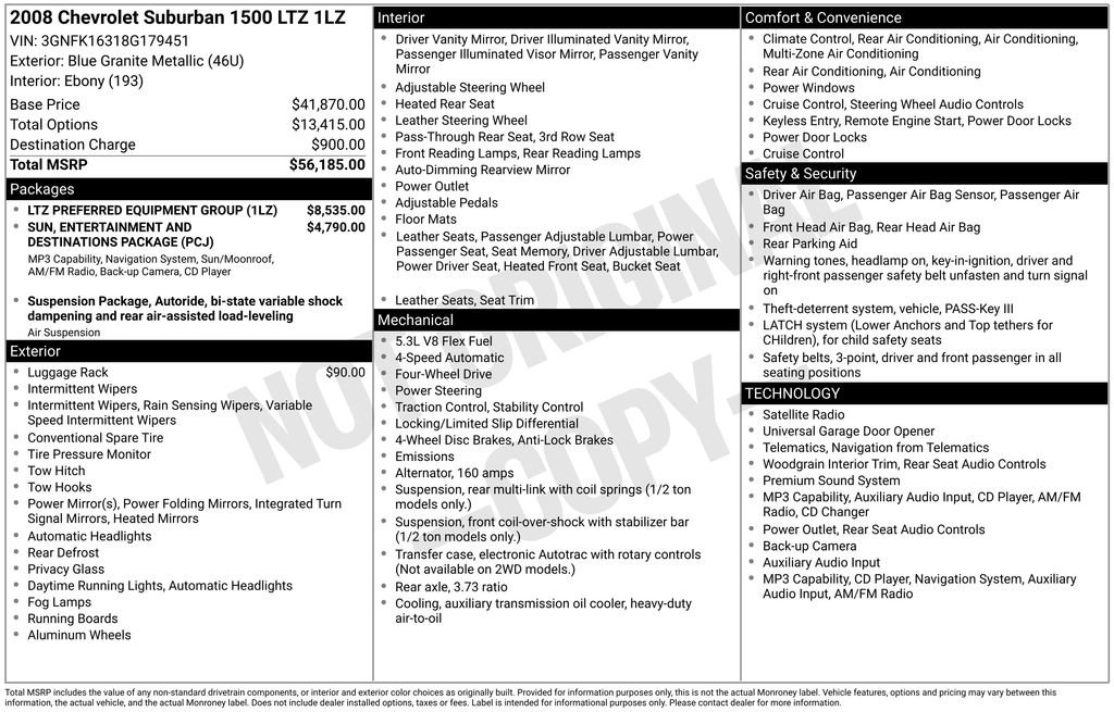 Used 2008 Chevrolet Suburban LTZ w/ LTZ Preferred Equipment Group AWD/4WD image 16