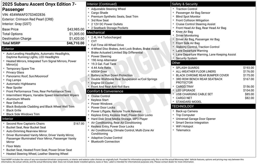 Certified 2025 Subaru Ascent Onyx Edition image 41