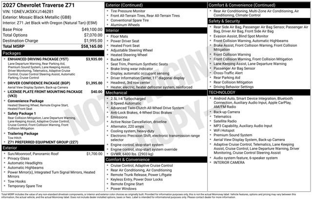 New 2027 Chevrolet Traverse Z71 w/ Enhanced Driving Package AWD/4WD image 2