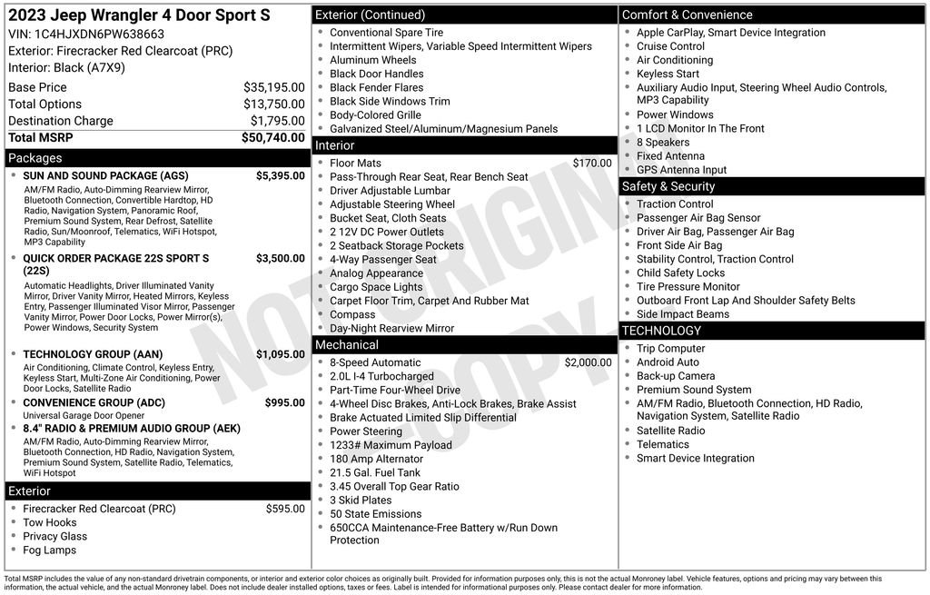 Used 2023 Jeep Wrangler Unlimited Sport w/ Sun And Sound Package AWD/4WD image 24