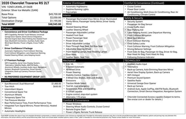 Used 2020 Chevrolet Traverse RS AWD/4WD image 2