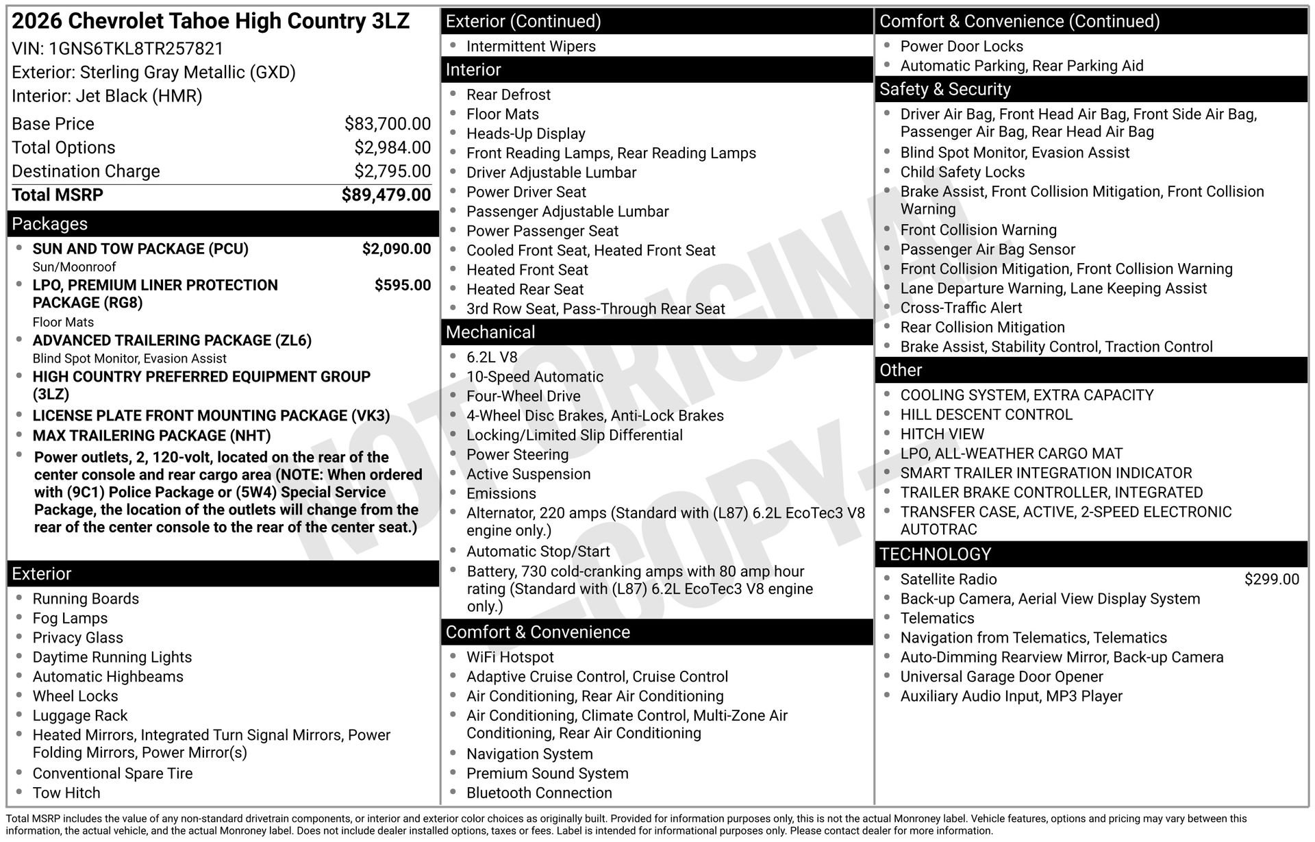 New 2026 Chevrolet Tahoe High Country w/ Sun And Tow Package AWD/4WD image 3