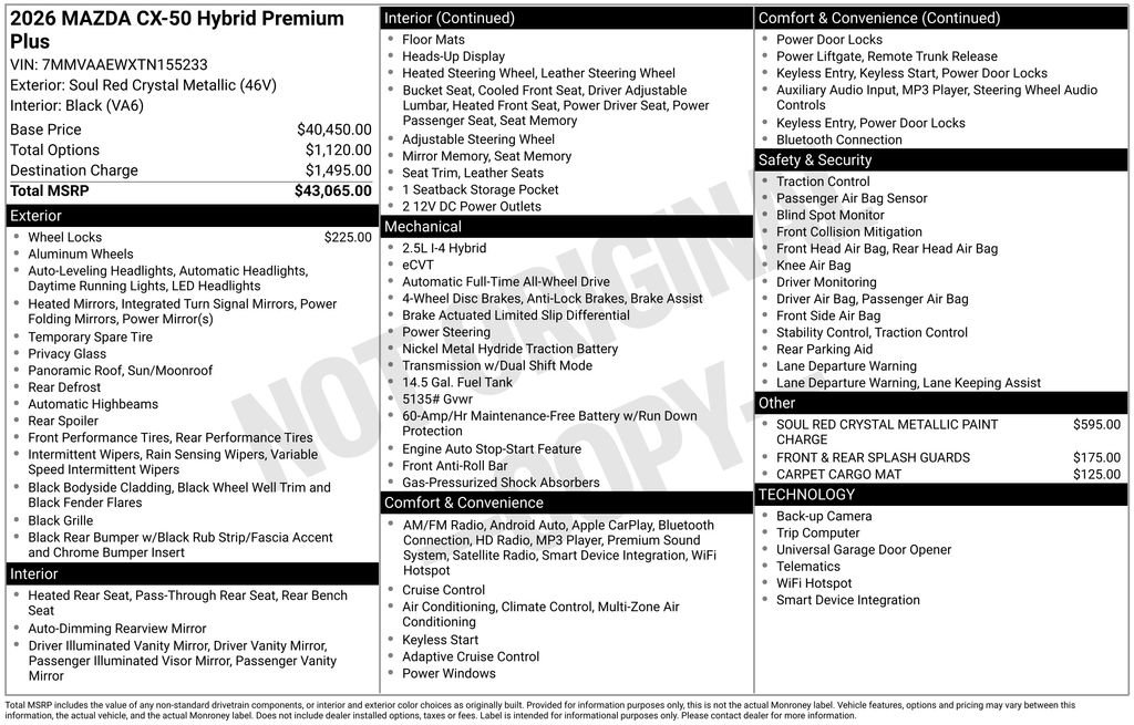 New 2026 MAZDA CX-50 2.5 Hybrid w/ Premium Plus Pkg AWD/4WD image 33