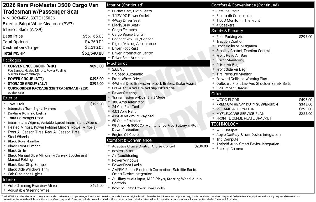 New 2026 RAM ProMaster 3500 w/ Convenience Group FWD image 3
