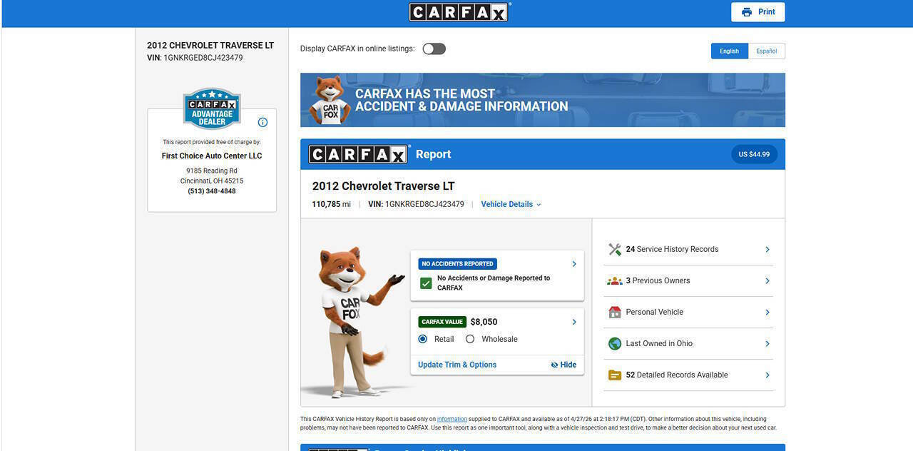 Used 2012 Chevrolet Traverse LT w/ All-Star Edition FWD image 2