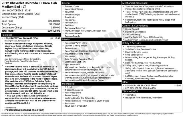 Used 2012 Chevrolet Colorado LT w/ LPO, Protection Package AWD/4WD image 7