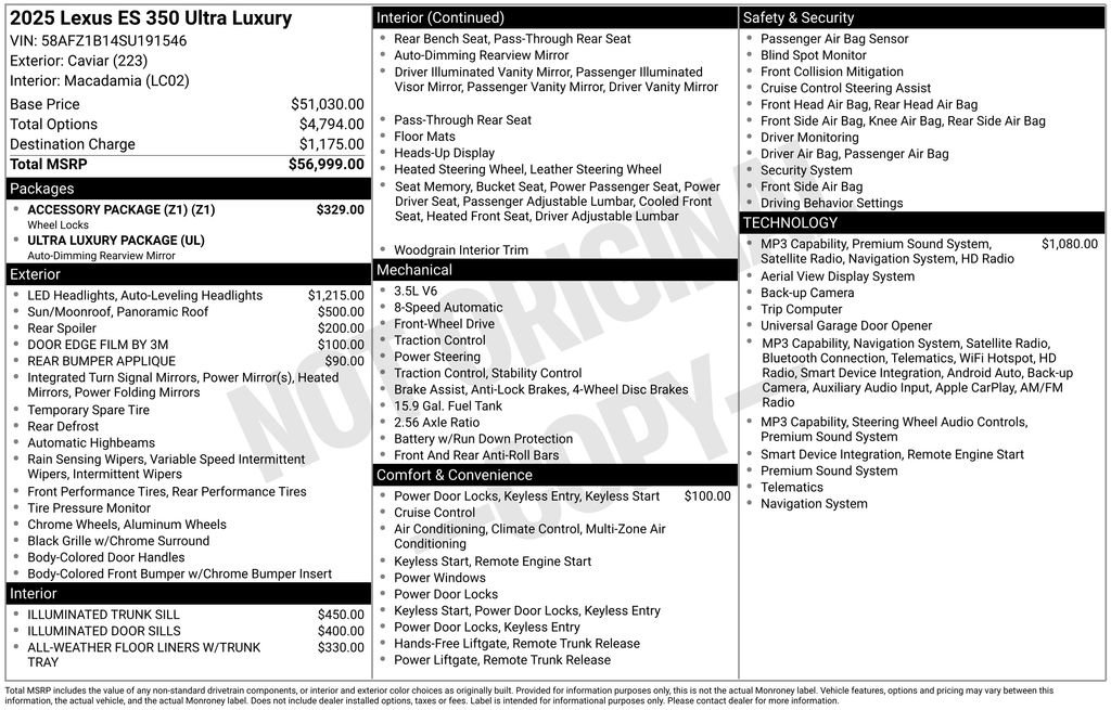 Used 2025 Lexus ES 350 Ultra Luxury w/ Accessory Package (Z1) FWD image 4