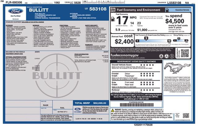 Certified 2020 Ford Mustang Bullitt w/ Bullitt Electronics Package RWD image 12
