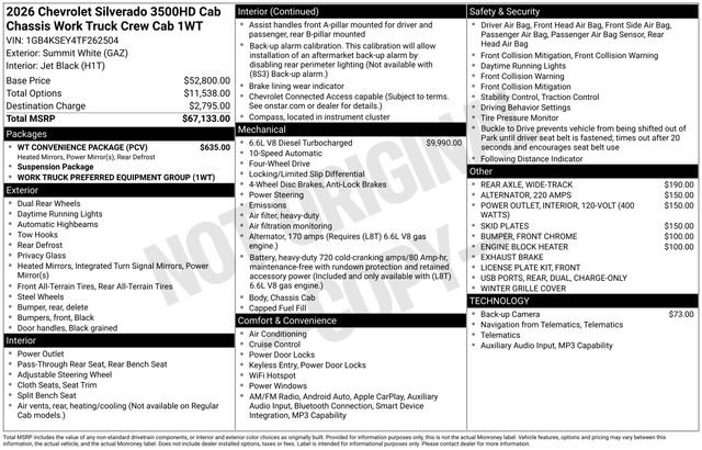 New 2026 Chevrolet Silverado 3500 W/T w/ WT Convenience Package AWD/4WD image 4