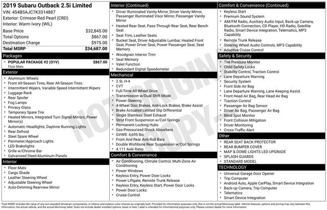 Used 2019 Subaru Outback 2.5i Limited w/ Popular Package #2 image 19