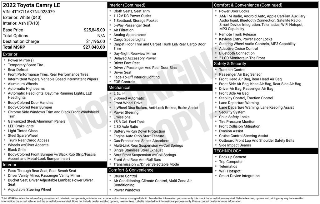 Used 2022 Toyota Camry LE image 32