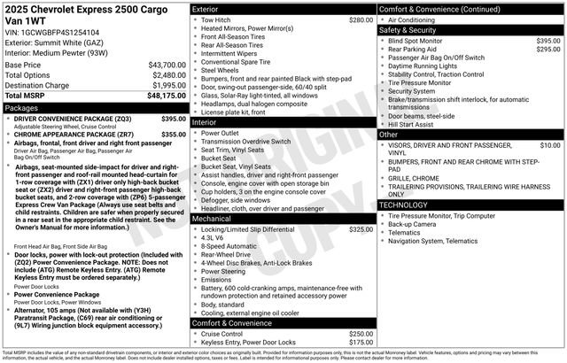 New 2025 Chevrolet Express 2500 Work Van 3D Extended Cargo Van w/ Driver Convenience Package RWD image 4
