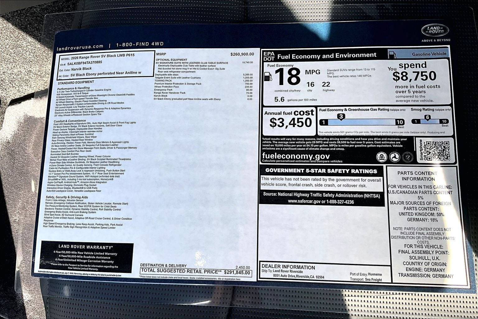 New 2026 Land Rover Range Rover Long Wheel Base SV AWD/4WD image 15