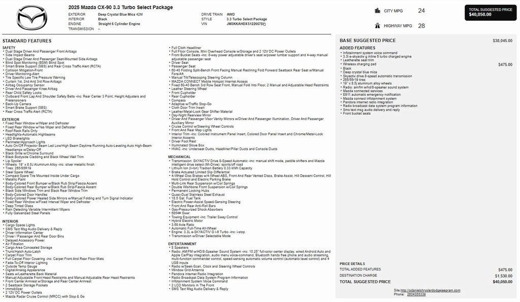 Certified 2025 MAZDA CX-90 3.3 Turbo w/ Select Package image 29
