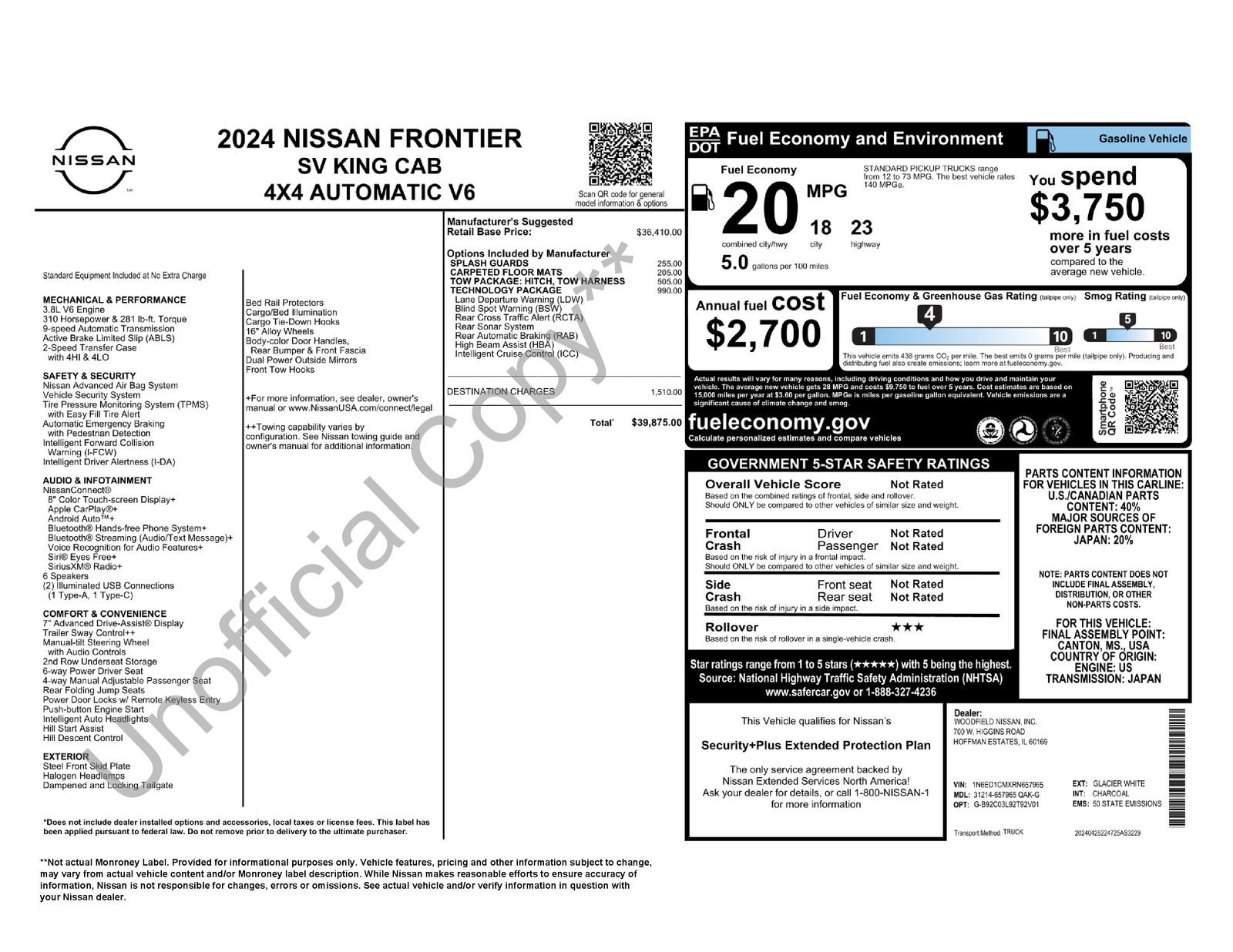 Certified 2024 Nissan Frontier SV w/ Technology Package AWD/4WD image 43