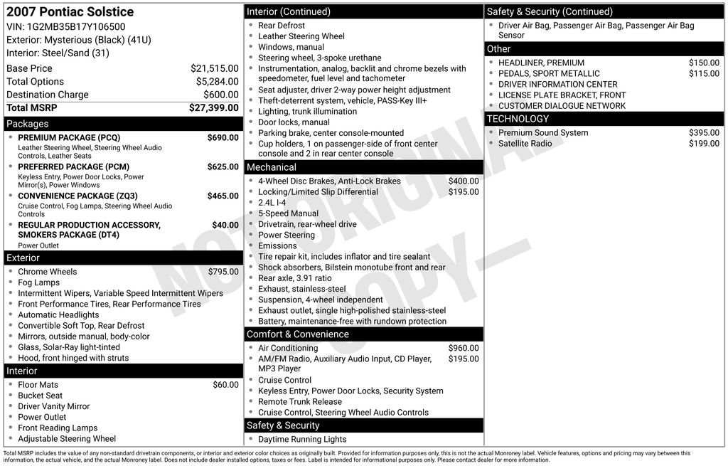 Used 2007 Pontiac Solstice Convertible w/ Premium Package RWD image 35