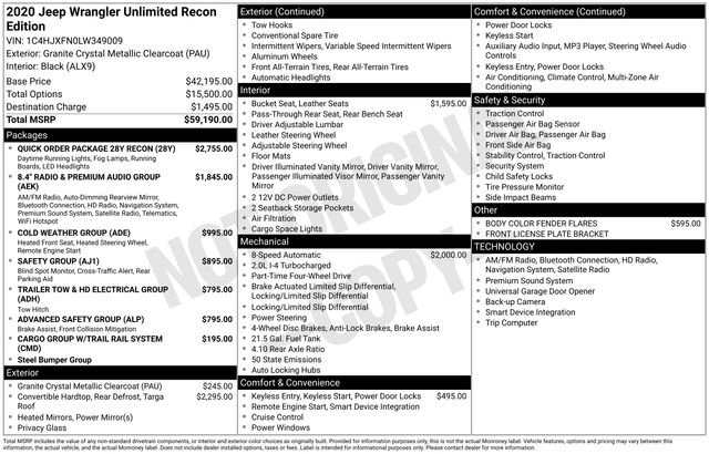 Used 2020 Jeep Wrangler Unlimited Rubicon w/ Quick Order Package 28Y Recon image 58