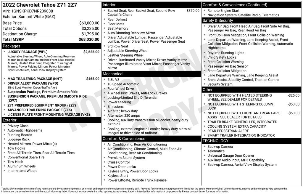 Used 2022 Chevrolet Tahoe Z71 w/ Luxury Package AWD/4WD image 54