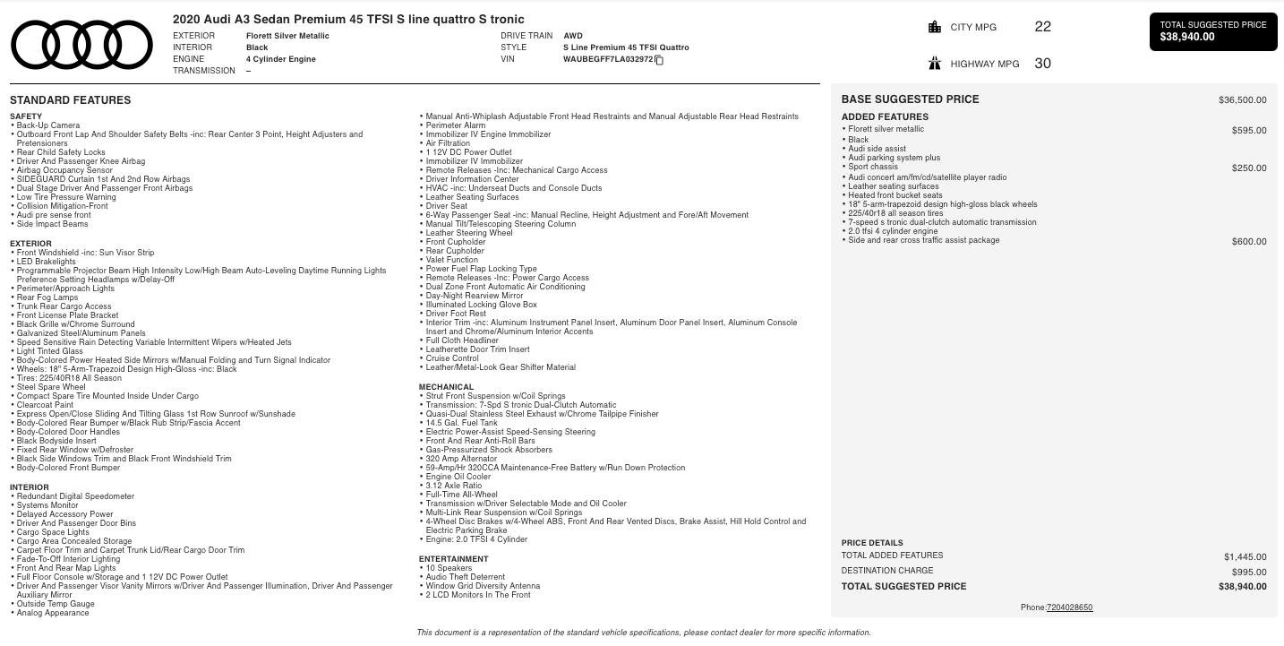 Used 2020 Audi A3 2.0T Premium AWD/4WD image 2