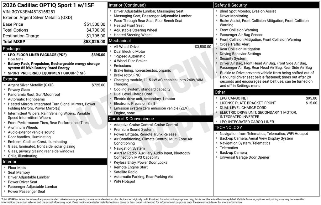 New 2026 Cadillac Optiq Sport 1 w/ LPO, Floor Liner Package AWD/4WD image 33
