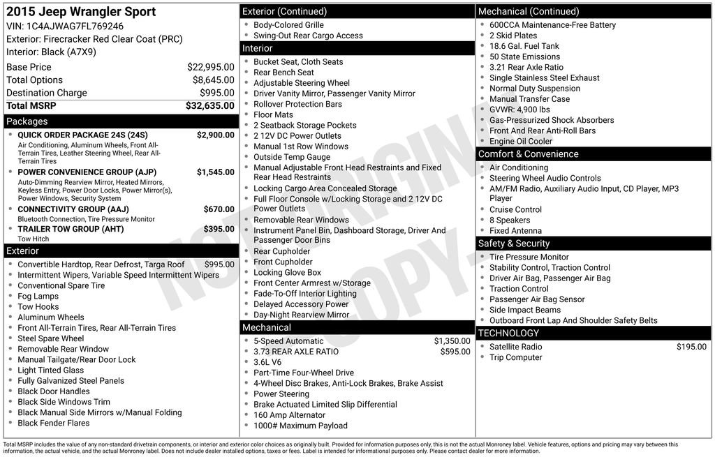 Used 2015 Jeep Wrangler Sport w/ Quick Order Package 24S image 15