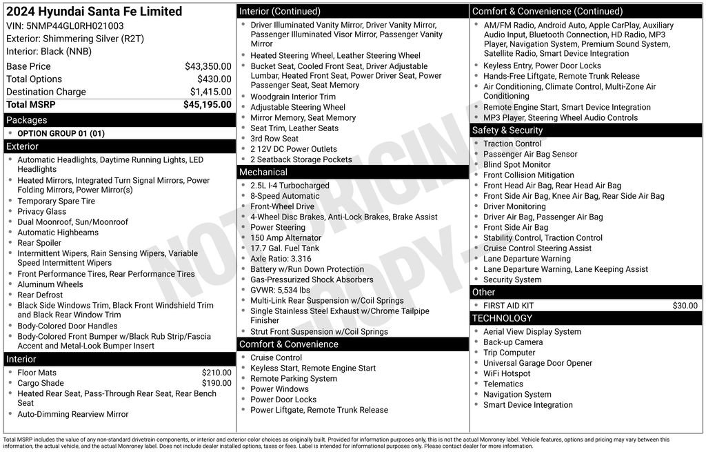 Used 2024 Hyundai Santa Fe Limited FWD image 59