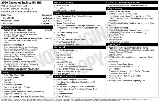 New 2026 Chevrolet Equinox RS w/ Convenience Package III FWD image 6