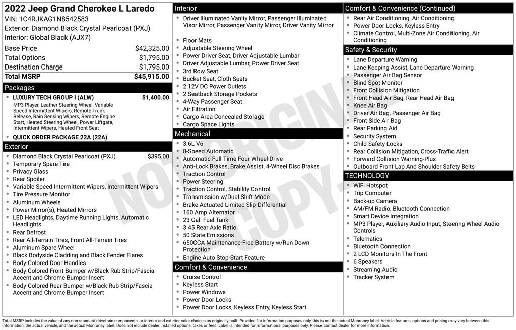 Used 2022 Jeep Grand Cherokee L Laredo w/ Luxury Tech Group I AWD/4WD image 17
