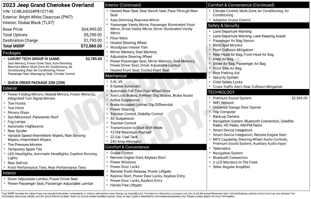 Certified 2023 Jeep Grand Cherokee Overland w/ Luxury Tech Group IV AWD/4WD image 4