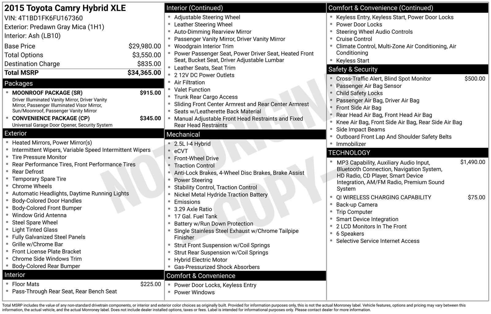 Used 2015 Toyota Camry XLE w/ Moonroof Package FWD image 2
