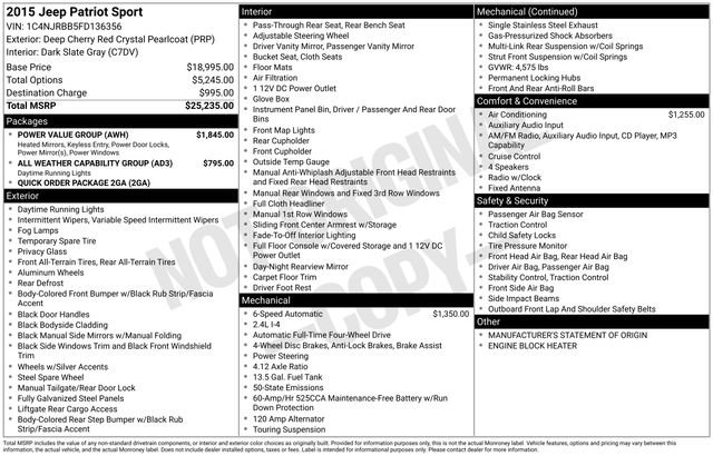 Used 2015 Jeep Patriot Sport w/ Power Value Group AWD/4WD image 33