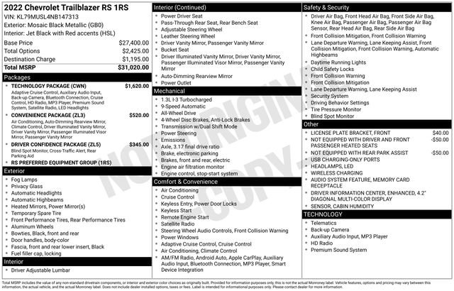 Certified 2022 Chevrolet TrailBlazer RS w/ Technology Package image 3