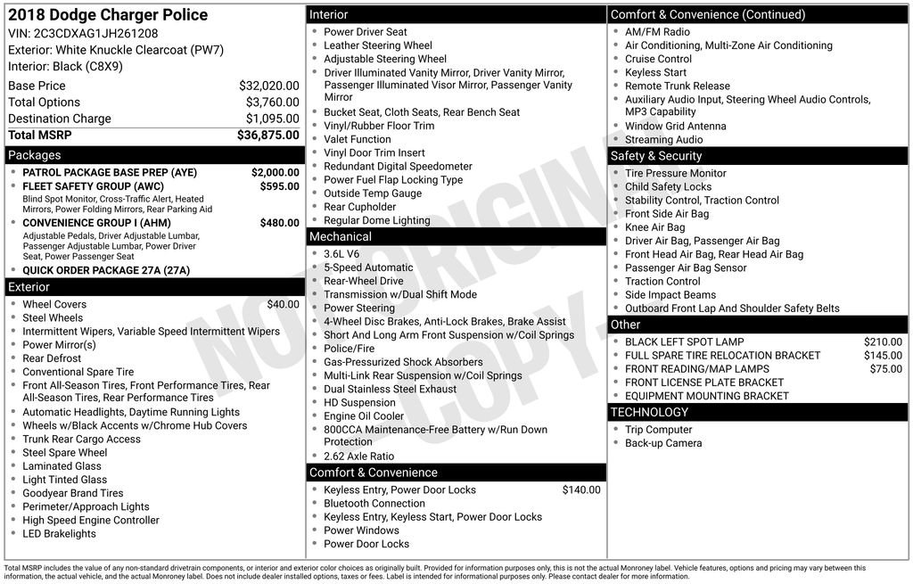 Used 2018 Dodge Charger Police w/ Patrol Package Base Prep RWD image 15