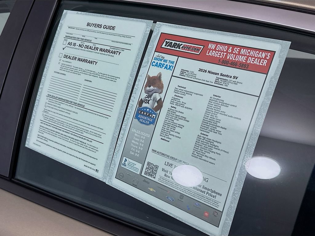Certified 2026 Nissan Sentra SV w/ Floor Mat Package FWD image 13