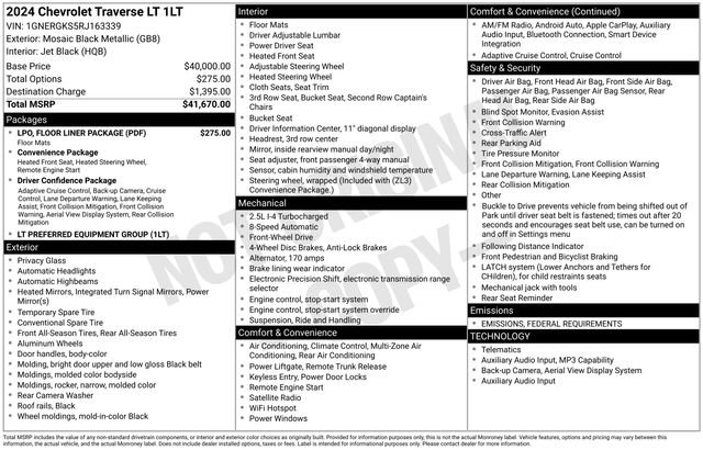 Used 2024 Chevrolet Traverse LT w/ LPO, Floor Liner Package image 35