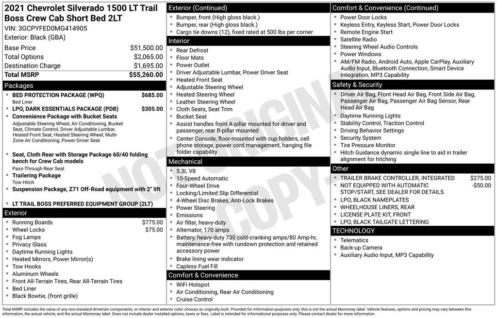 Used 2021 Chevrolet Silverado 1500 LT Trail Boss w/ Bed Protection Package AWD/4WD image 48