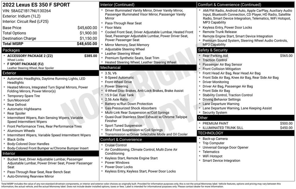 Used 2022 Lexus ES 350 F Sport w/ Accessory Package 2 image 17
