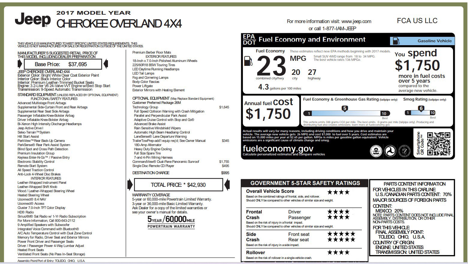 Used 2017 Jeep Cherokee Overland w/ Technology Group image 2