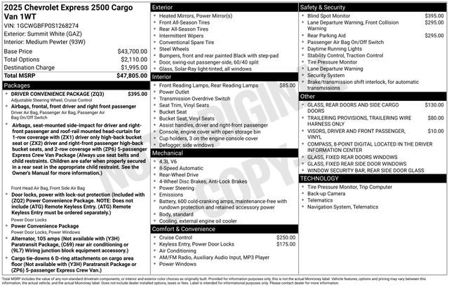 New 2025 Chevrolet Express 2500 Work Van 3D Extended Cargo Van w/ Driver Convenience Package RWD image 4