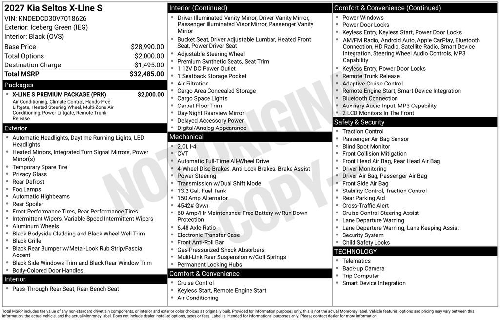 New 2027 Kia Seltos X-Line S w/ X-Line S Premium Package AWD/4WD image 2