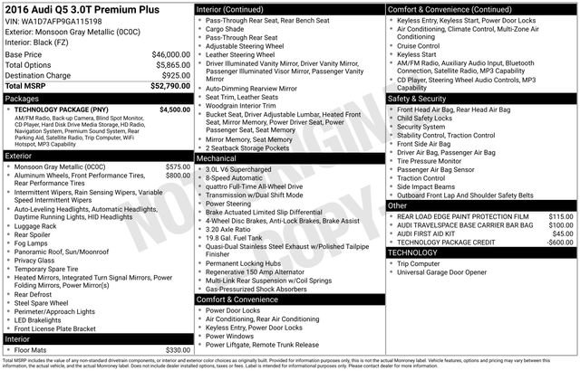 Used 2016 Audi Q5 3.0T Premium Plus w/ Technology Package