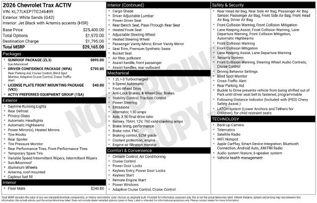 New 2026 Chevrolet Trax ACTIV w/ Sunroof Package FWD image 2