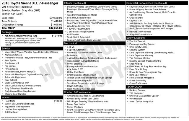 Used 2018 Toyota Sienna XLE w/ XLE Navigation Package AWD/4WD image 54