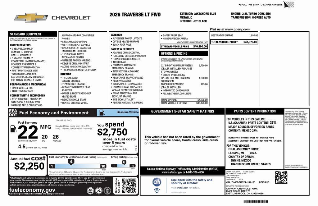 New 2026 Chevrolet Traverse LT w/ LPO, Floor Liner Package image 4
