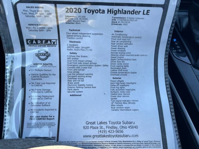 Used 2020 Toyota Highlander LE AWD/4WD image 27