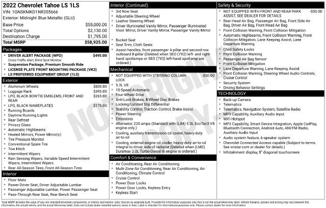 Used 2022 Chevrolet Tahoe LS w/ Driver Alert Package AWD/4WD image 38