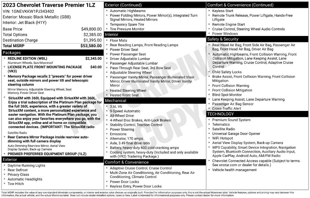 Used 2023 Chevrolet Traverse Premier w/ Redline Edition AWD/4WD image 2