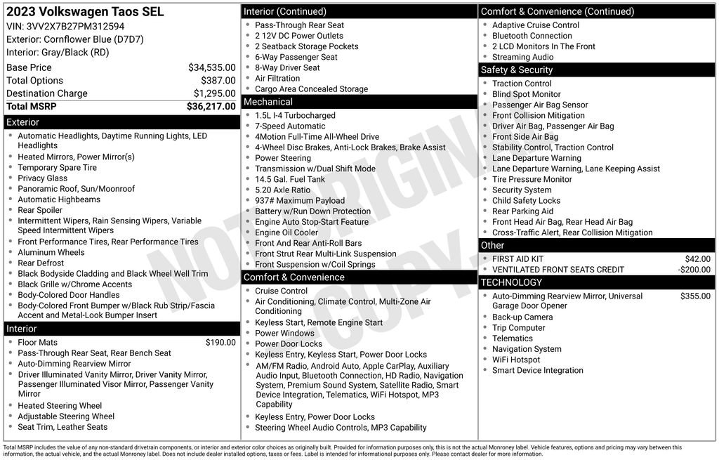 Certified 2023 Volkswagen Taos SEL AWD/4WD image 39